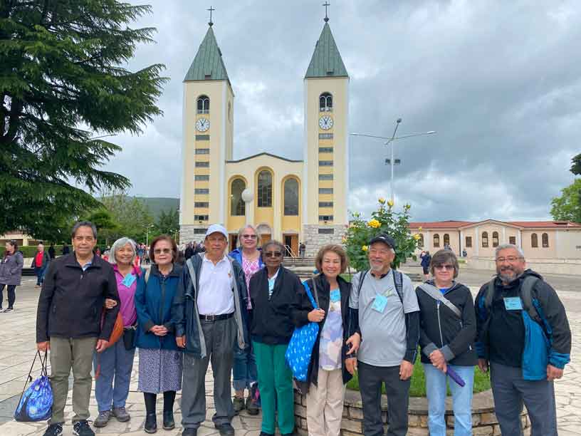 Medjugorje Group Pilgrimage Tour in front of church.